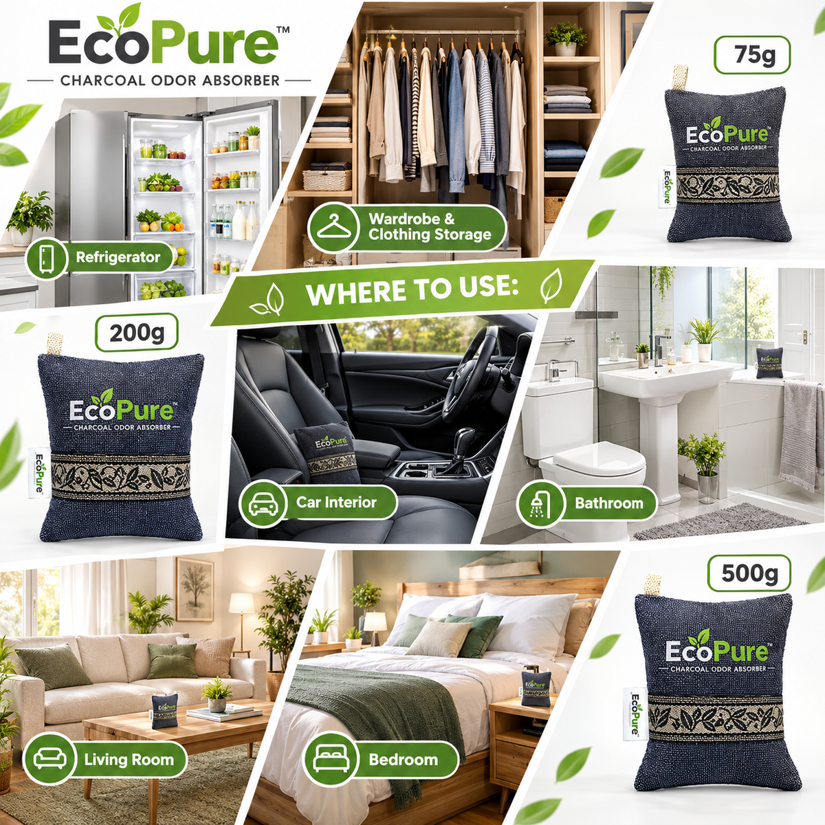 EcoPure Charcoal Odor Absorber (75g)